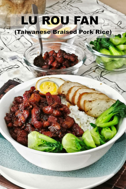 Lu Rou Fan (滷肉飯) is the classic Taiwanese street food. Serve with braised pork, egg, and vegetable over steamed rice. The flavor is out of this world.
