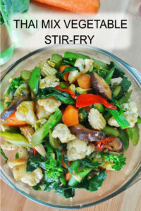 Chopped Chinese broccoli, cauliflower, carrots, and snow peas for Thai Vegetable Stir-Fry