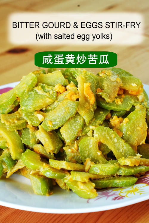 Classic Chinese bitter gourd with eggs recipe. Prepared with bitter gourd (bitter melon) stir-fry flavored with salted egg.