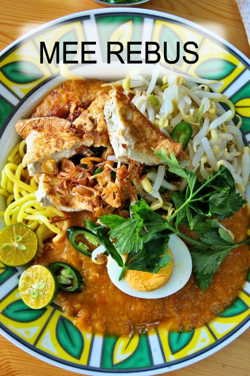 Try Mee Rebus, the Malay-style noodles served with a thick gravy, blended sweet potatoes and spices, topped with egg, tofu, and others.