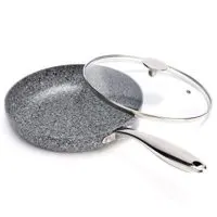 MICHELANGELO Nonstick Frying Pan Stone with Ultra Nonstick Granite Coating, 10 Inch Frying Pan with Lid, Nonstick Skillet Pfoa Free, Non toxic Rock Pan, Induction Compatible -10 inch
