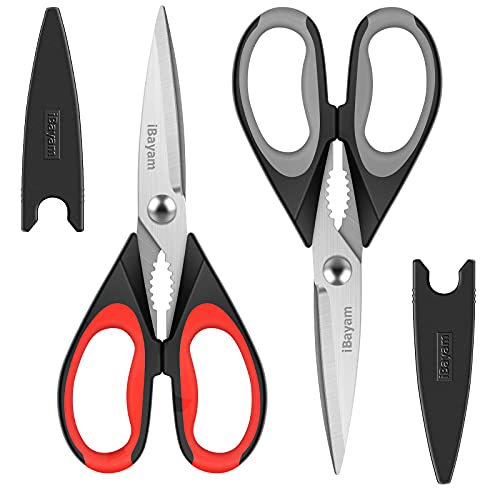 Kitchen Shears, iBayam 2-Pack Kitchen Scissors Heavy Duty Meat Scissors, Dishwasher Safe Cooking Scissors, Multipurpose Stainless Steel Sharp Utility Food Scissors for Chicken, Poultry, Fish, Herbs
