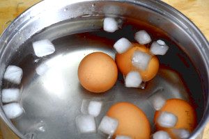 hard boiled egg in ice bath