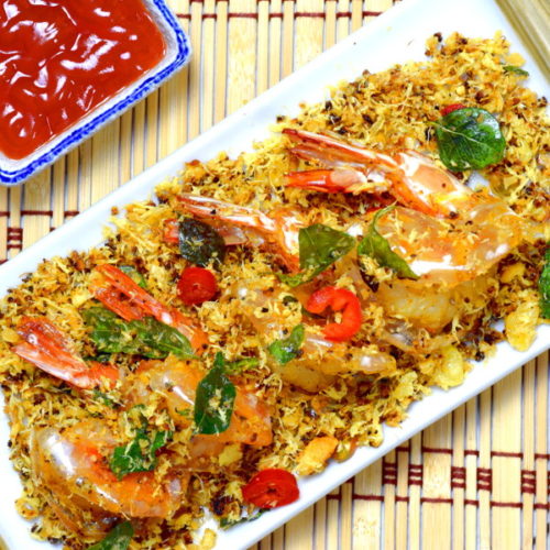 Butter prawns with oats and egg floss - How to make in 5 steps