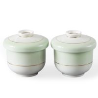 Cinf Japanese Chawanmushi Lidded Bowl Cuisine Ceramic Serving Soup 6 oz. Bowls Set of 2 With Lid 