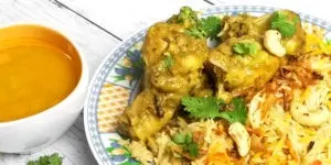 korma chicken with biryani rice
