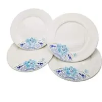 FINECASA New Bone China Thickened Dishes 10 inch Dinner/Steak Plates Chinese Style Blue Peony Series Set of 4