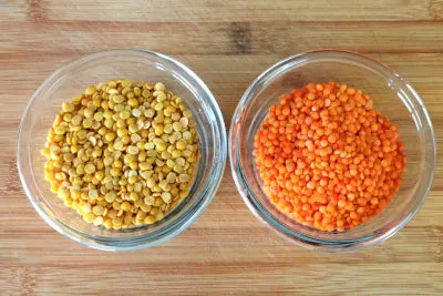 Yellow lentil (toor dal) and red lentil (Masoor dal)