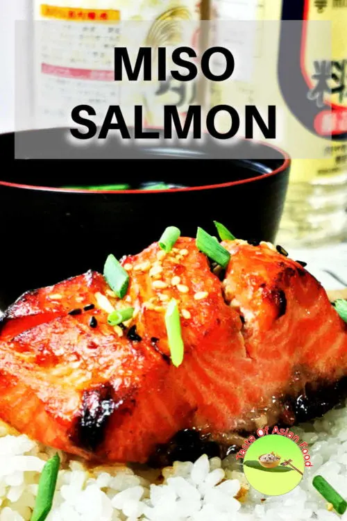 Baked miso salmon recipe, garnish with sesame seeds and scallion