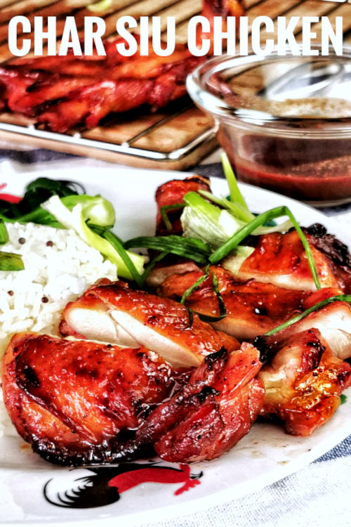 Char siu can be prepared with chicken, not just pork alone.  Here is the recipe for char siu chicken. 
Cha siu chicken is an improvisation from the traditional cha siu prepared with pork belly and shoulder loin. The flavor of char siu chicken is as good as pork when it is made with skin-on deboned chicken thigh.
