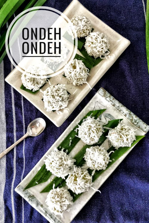 Make ondeh ondeh (also called onde onde, klepon, buah Malaka) with palm sugar, pandan leaves, and glutinous rice flour.  Traditional Malay and Baba Nyonya dessert.