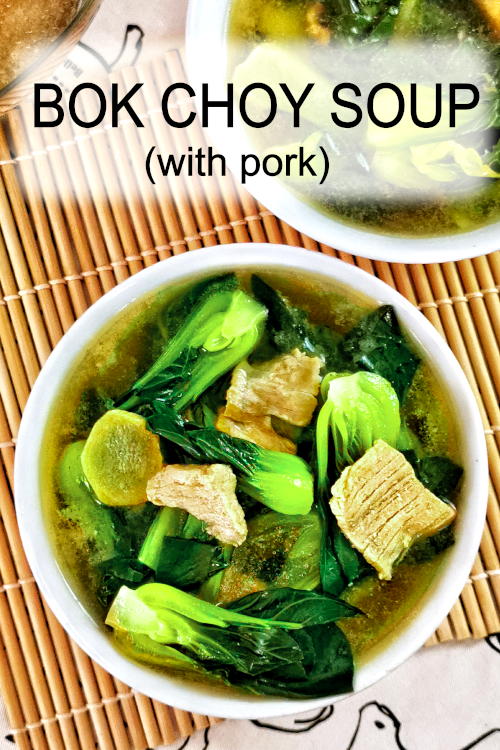 Bok choy soup is a typical quick and easy soup for the Cantonese. It is prepared by boiling the bok choy in a broth with some meat, commonly pork slices.