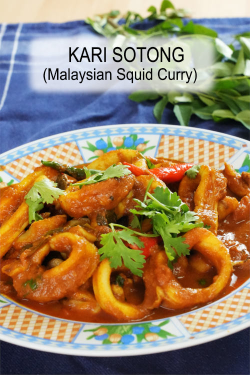 Kari sotong (squid curry) is made with Malaysian curry powder. Best dry curry serves with rice, roti canai, and naan.