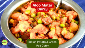Aloo Matar gravy with potatoes and green peas served in a bowl, a homemade Indian potato and pea curry