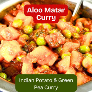 Aloo Matar gravy with potatoes and green peas served in a bowl, a homemade Indian potato and pea curry