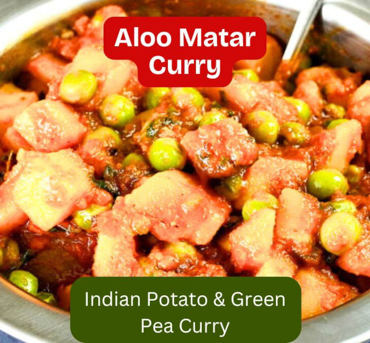 Aloo Matar gravy with potatoes and green peas served in a bowl, a homemade Indian potato and pea curry