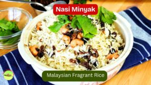 Nasi minyak Malaysian fragrant rice cooked with ghee, milk, and aromatic spices