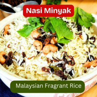 Nasi minyak Malaysian fragrant rice cooked with ghee, milk, and aromatic spices