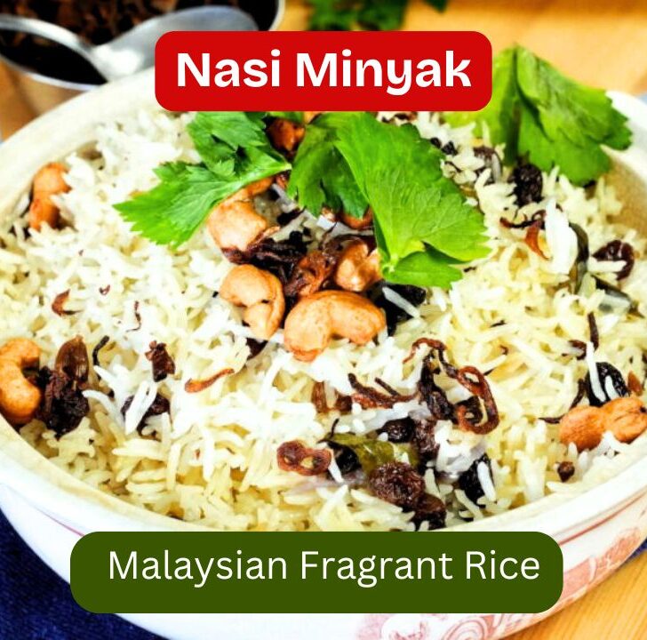 Nasi minyak Malaysian fragrant rice cooked with ghee, milk, and aromatic spices