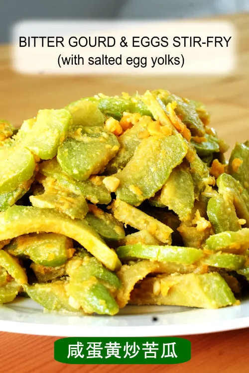 Classic Chinese bitter gourd with eggs recipe. Prepared with bitter gourd (bitter melon) stir-fry flavored with salted egg.
