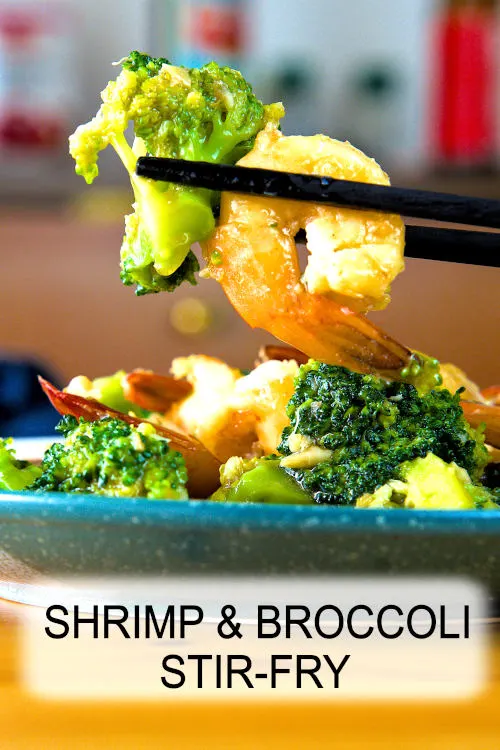 Easy shrimp and broccoli stir-fry prepared with traditional method, season with Cantonese stir-fry sauce and chopped garlic. 