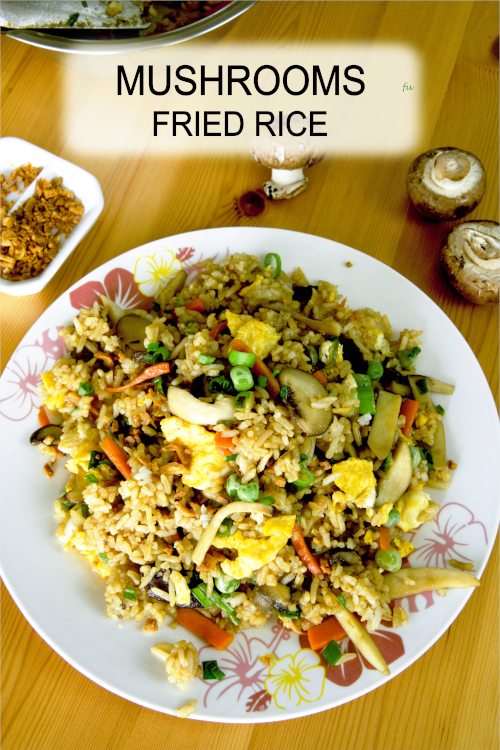 Mushroom fried rice recipe with egg, carrot and peas