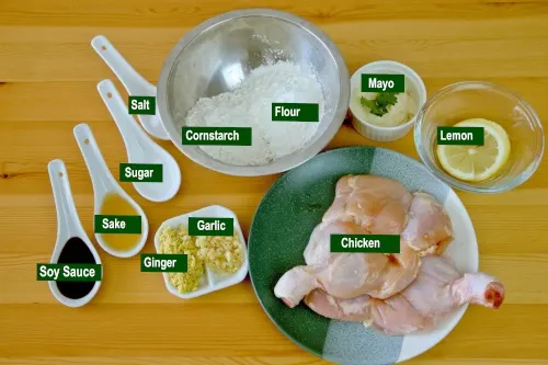 Ingredients for making chicken karaage