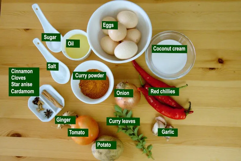 Ingredients needed for the easy Malaysian egg curry