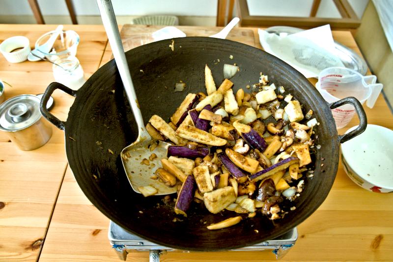 Eggplant and mushrooms stir-fry Chinese style