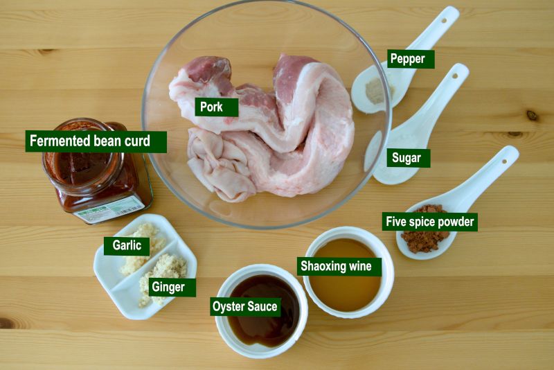 Ingredients needed for Hakka Fried Pork Belly
