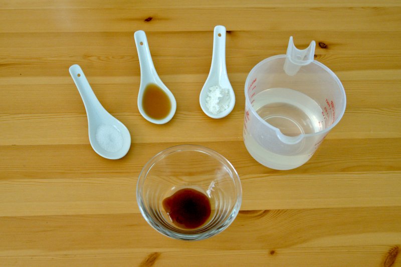 Make the stir fry sauce with salt, light soy sauce, oyster sauce, and cornstarch