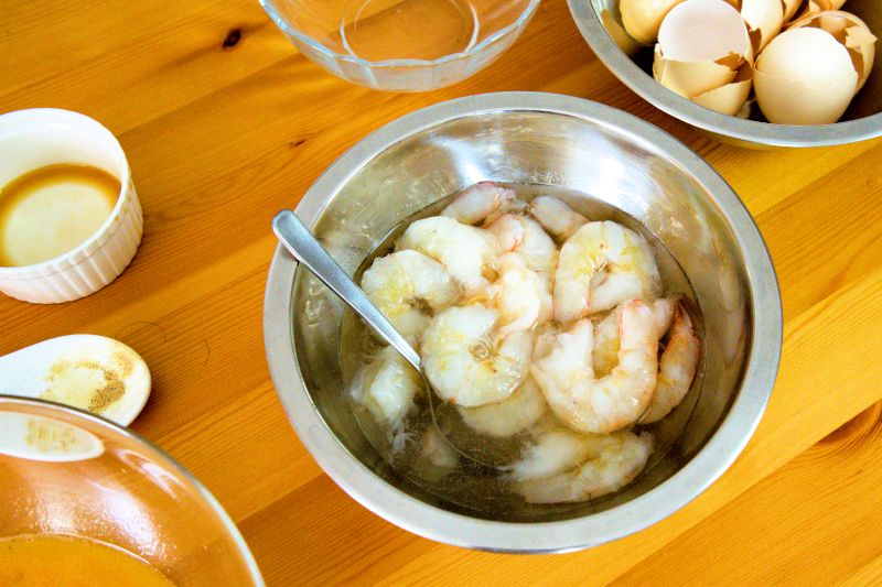 Soak the shrimp in a solution of baking soda and salt
