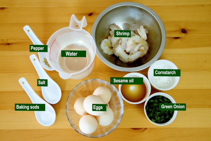 ingredients required for shrimp and eggs stir fry