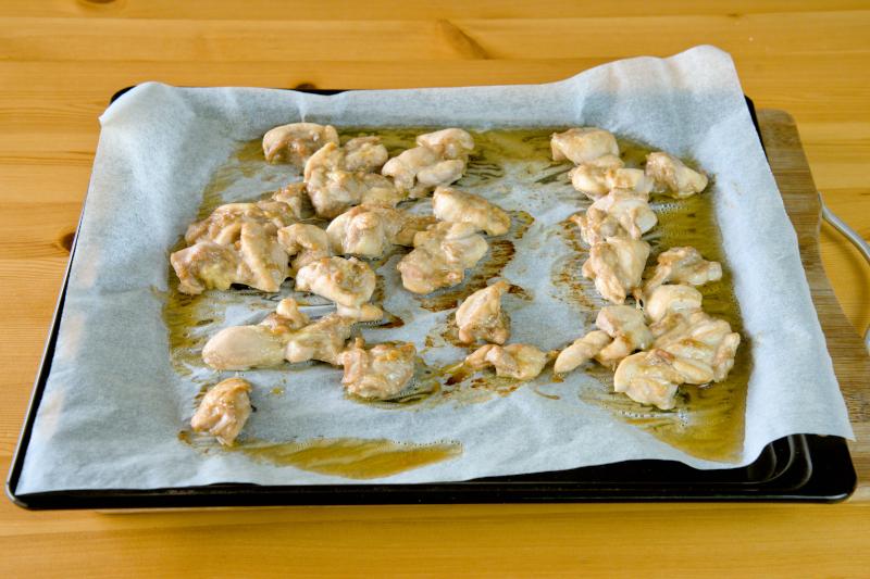 Bake the chicken in the oven to make Kam Heong Chicken.