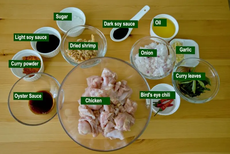 Ingredients needed for the Kam Heong Chicken