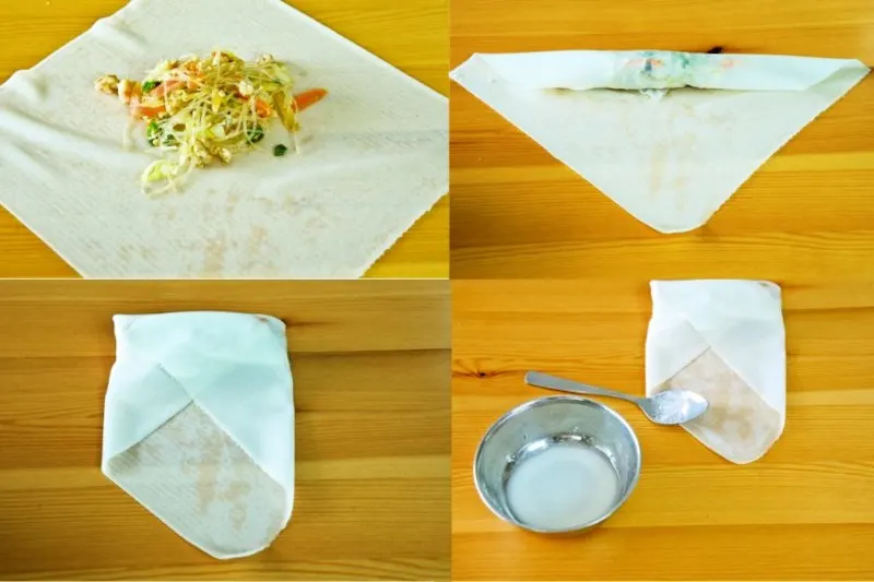 This image shows how to wrap the spring rolls.