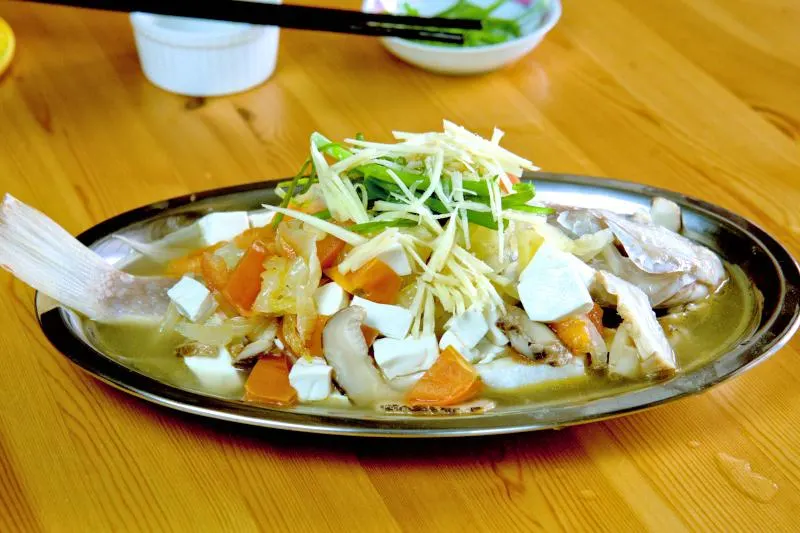 The Chinese steamed fish is ready. 