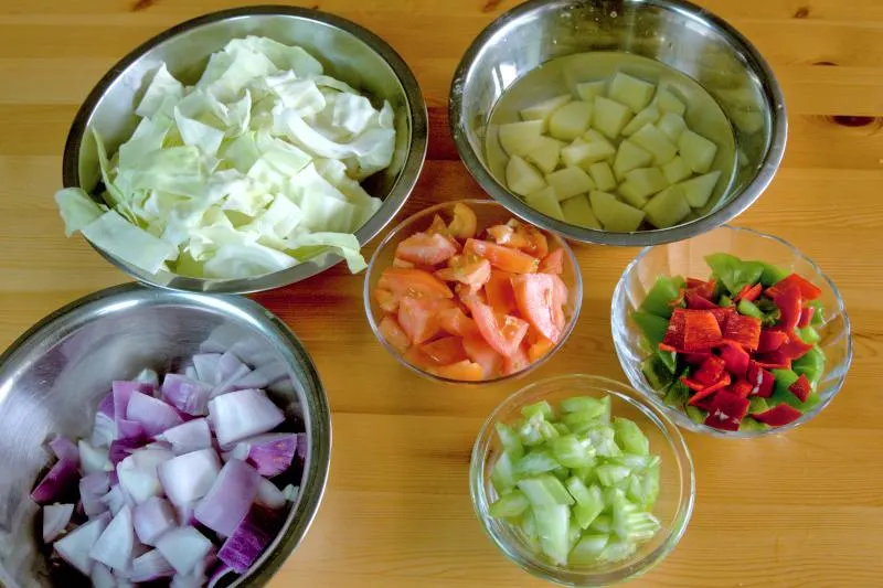 Prepare and cut all the veggies for the borscht soup