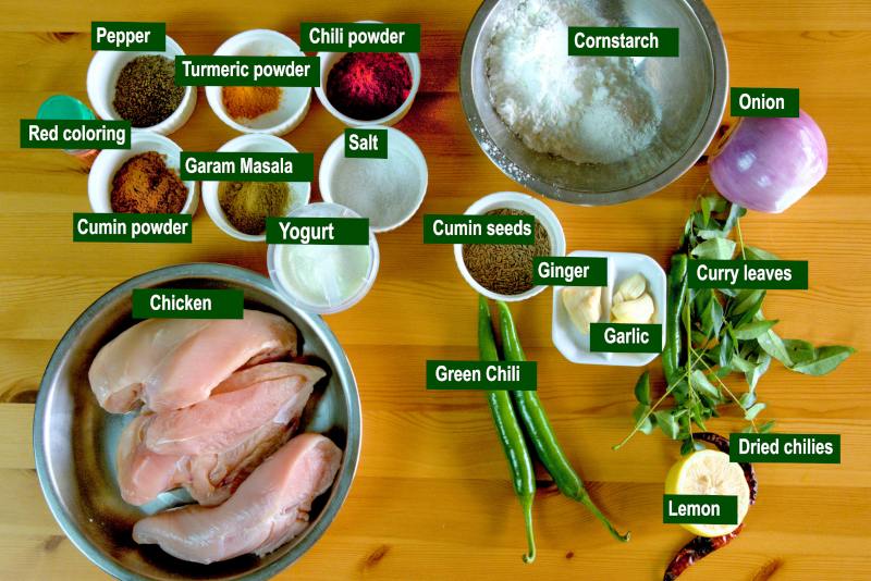 Ingredients required to make Chicken 65