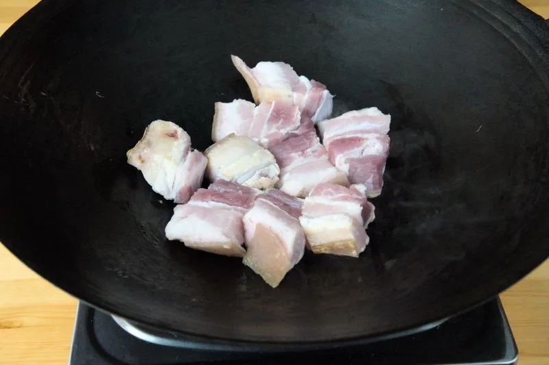 Cut the pork into rectangular pieces about 1.5 inches in length