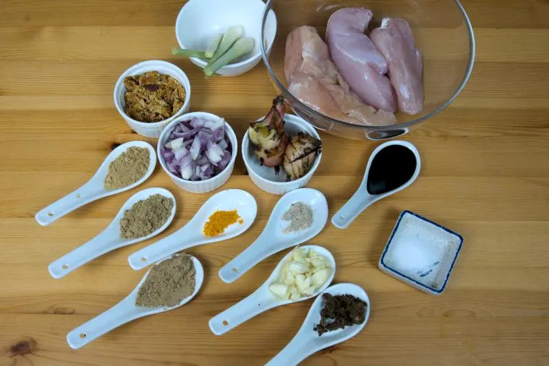 ingredients to make peanut sauce (satay sauce) Malaysian style