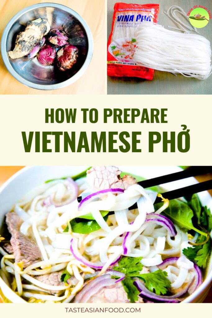 homemade Vietnamese beef pho in a bowl with clear savory broth, rice noodles, sliced brisket, cilantro, and bean sprouts