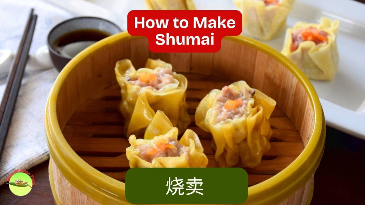 Cantonese shumai recipe with pork, shrimp, and shiitake mushroom filling wrapped in thin wonton skins